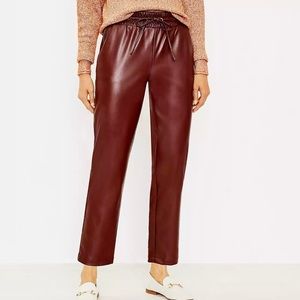 LOFT Pull on Slim Pants in Faux Leather XL in Rich Bordeaux New with Tags